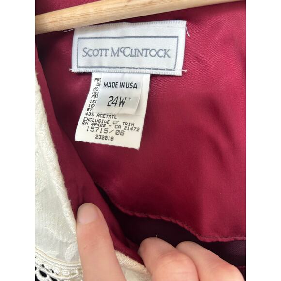 NEW Vintage 90s Scott McClintock Dress 24W Burgundy Velvet Sheath Lace Collar - Picture 9 of 10